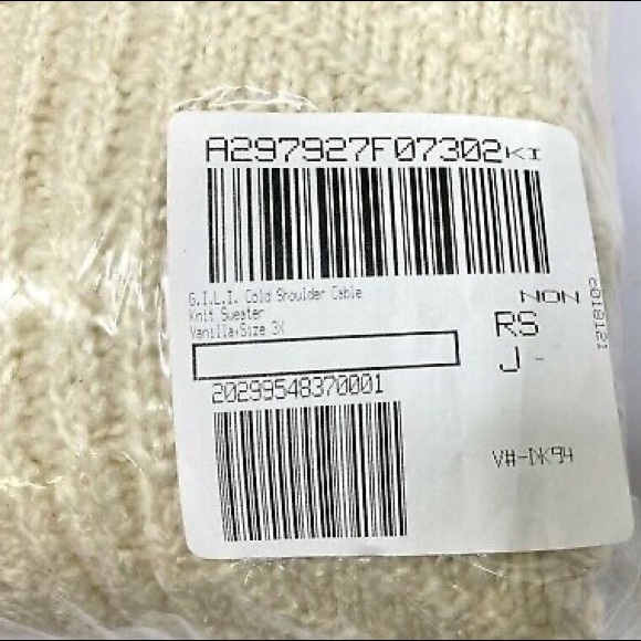 G.I.L.I Cable Knit Cold Shoulder Sweater With Bell Sleeves In Vanilla Cream - Picture 16 of 16